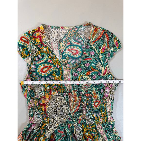 NWT Cupshe Boho Paisley Patchwork Maxi Dress Size Medium Smocked Waist - Picture 4 of 5